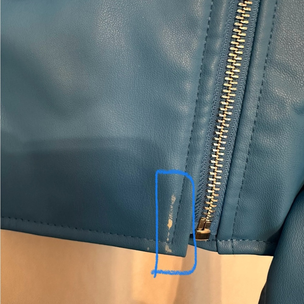 ZARA Faux Leather Blue Moto Jacket XS Biker Blogger Favorite TikTok Style - Picture 5 of 15